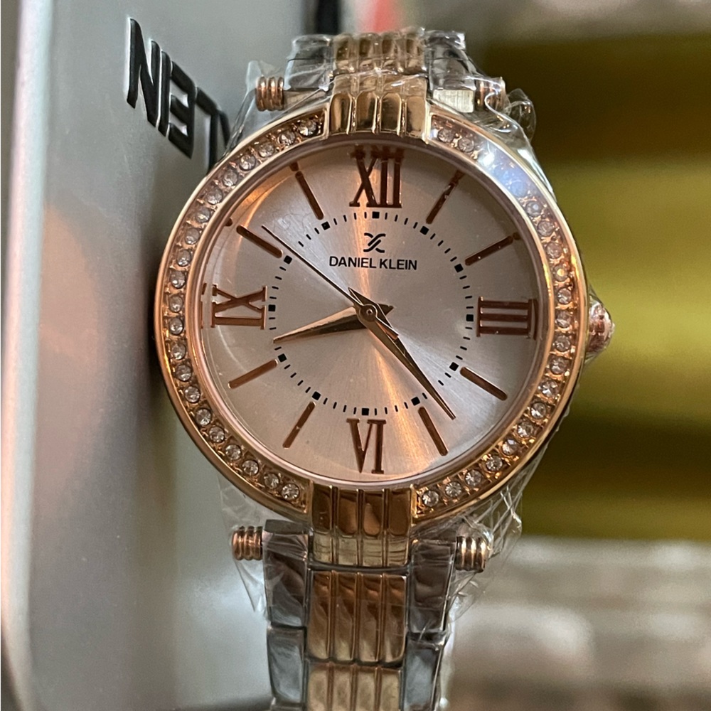Silver and rose gold studded watch - Picture 1 of 5